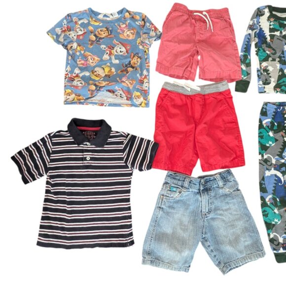Huge Lot 9 Toddler Boys Long Sleeve Pajamas Set PJs Polo Shirt Tee Pant Shorts 5 - Picture 2 of 3
